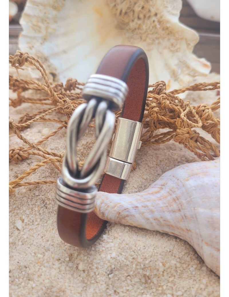 Brazalete náutico piel nudo metal marrón | Sottovento