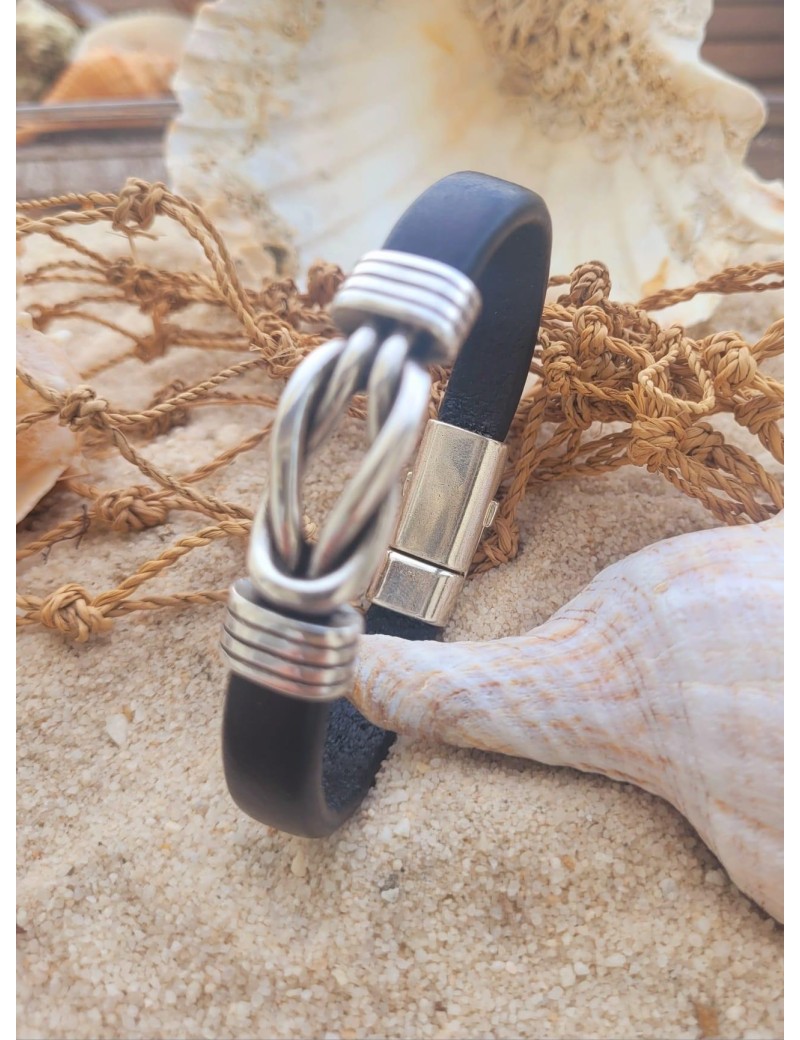 Nautische Armbanduhr Leder Knoten Metall Schwarz | Sottovento