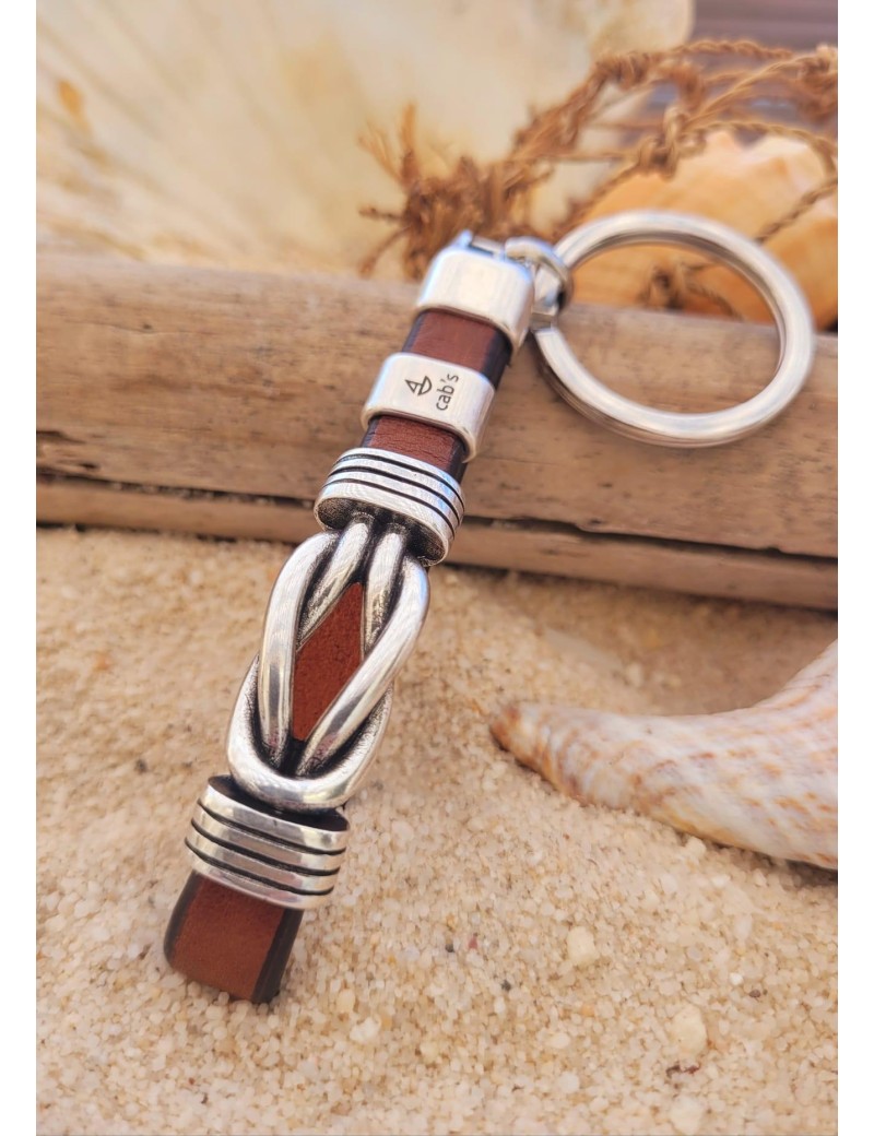Porte-clés nautique cuir nœud métal marron | Sottovento