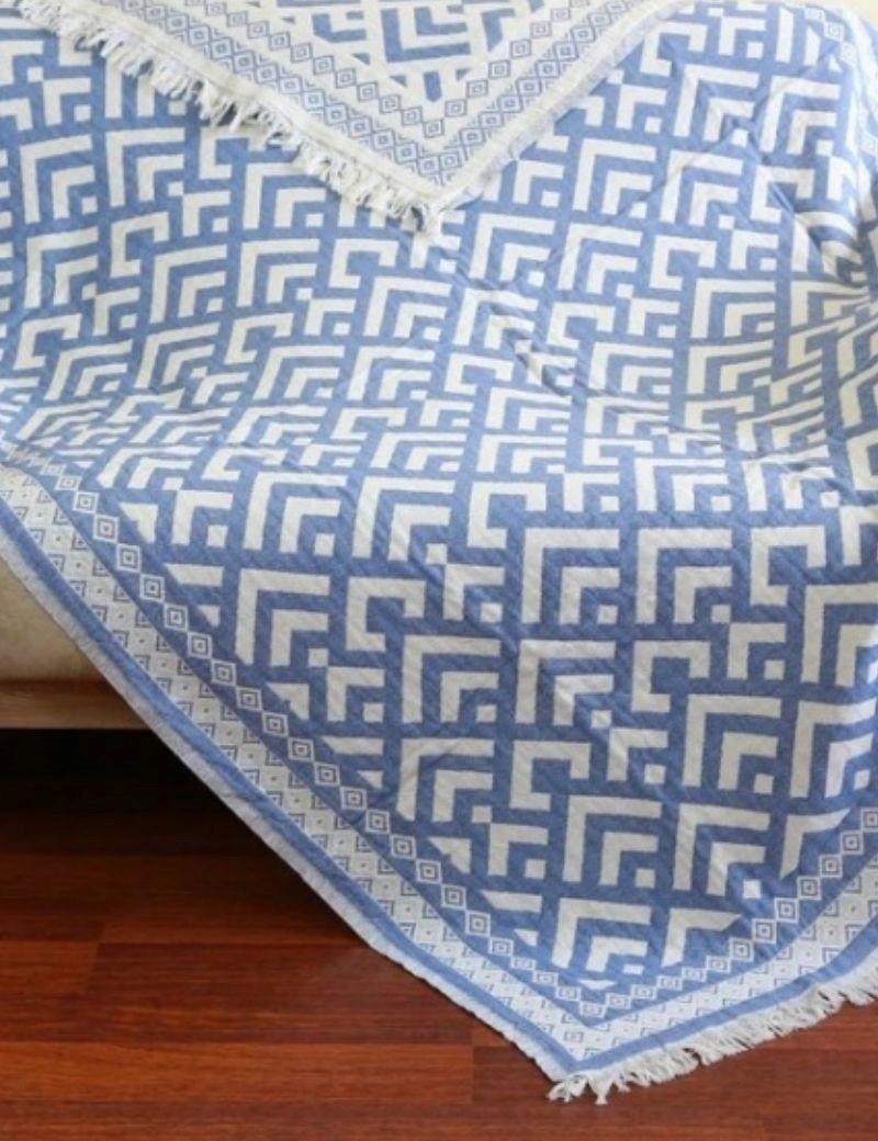Fouta double - couverture géométrique 100% coton turc bleu | Sottovento