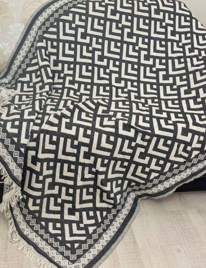Fouta doble - manta geométrica 100% algodón turco negro | Sottovento
