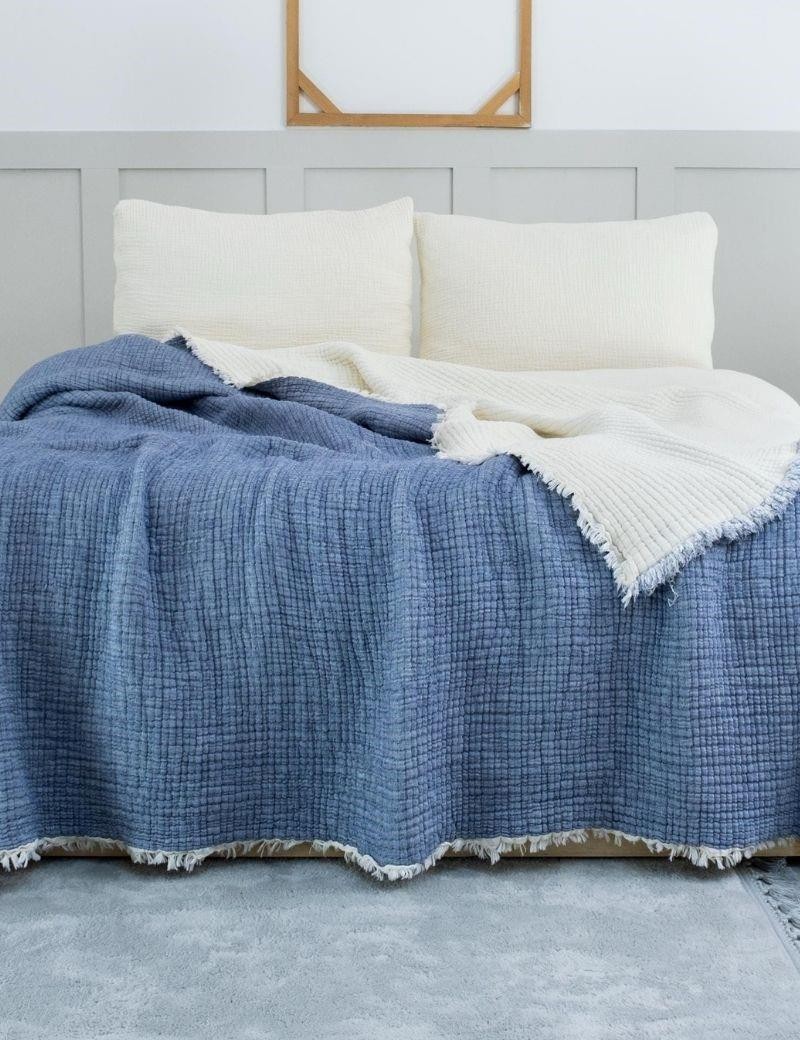 Couverture lit double mousseline 220x240 cm bleu cobalt | Sottovento