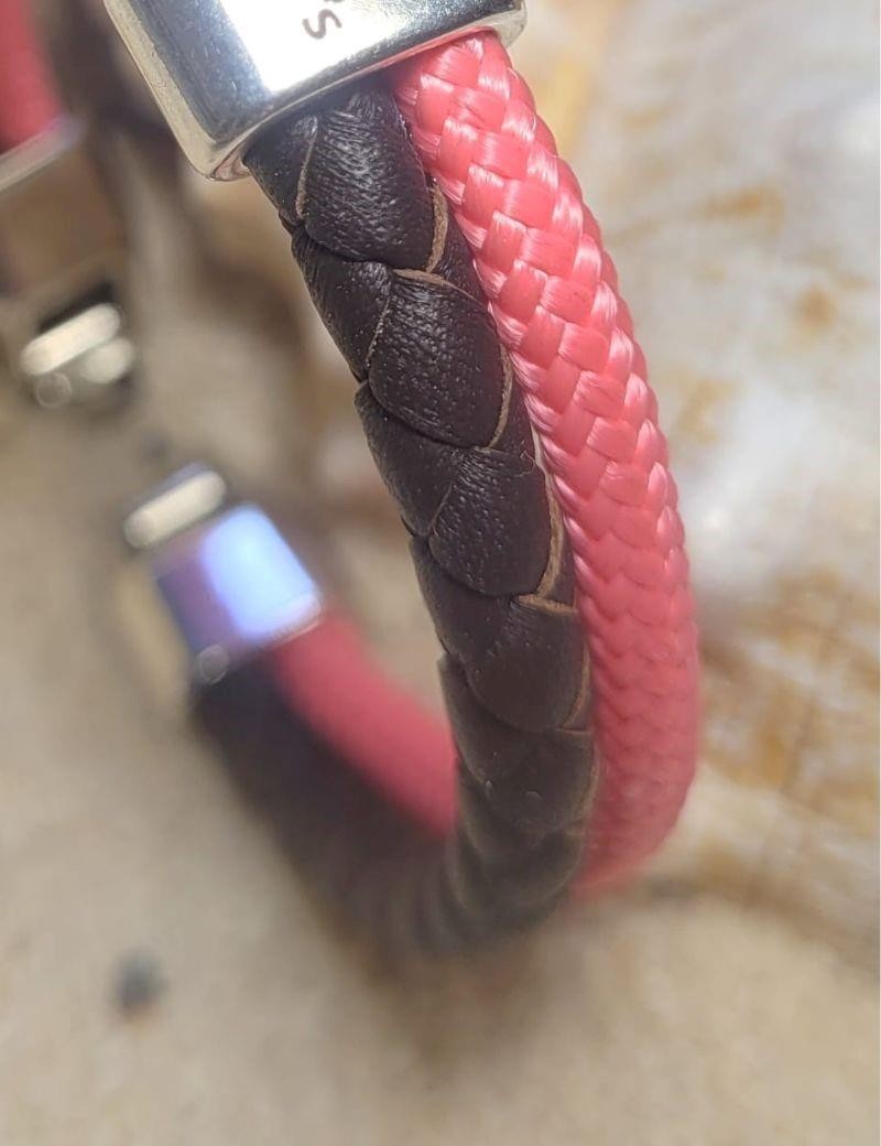 Bracelet nautique en cuir tressé rose | Sottovento