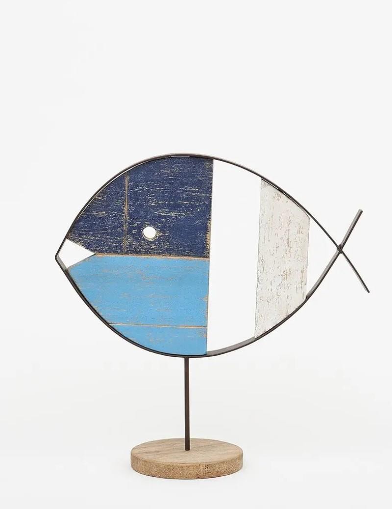 Poisson en métal et bois avec base bleue | Sottovento