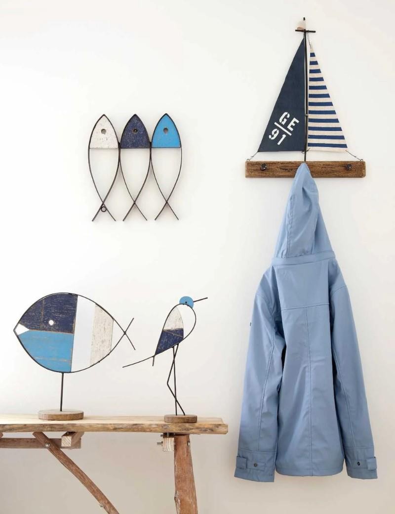 Poisson en métal et bois avec base bleue | Sottovento