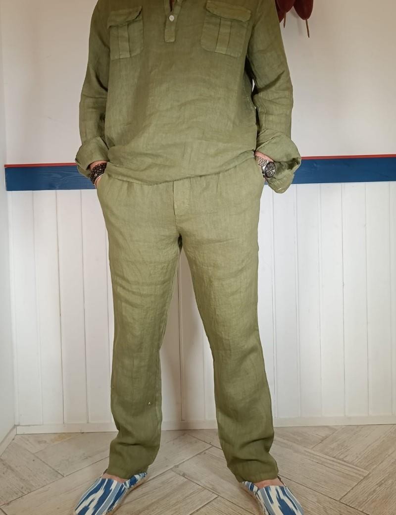 Khaki green linen trousers | Sottovento