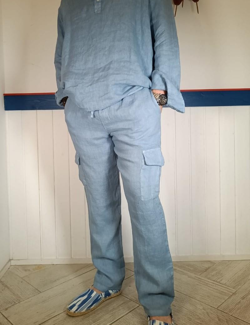 Pantalone lino cargo blu jeans | Sottovento