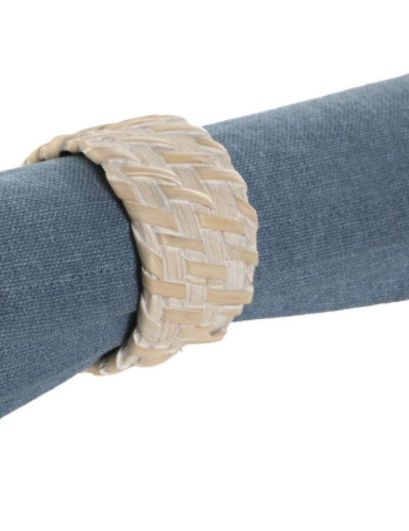 Napkin rings set 6 white bamboo rattan | Sottovento