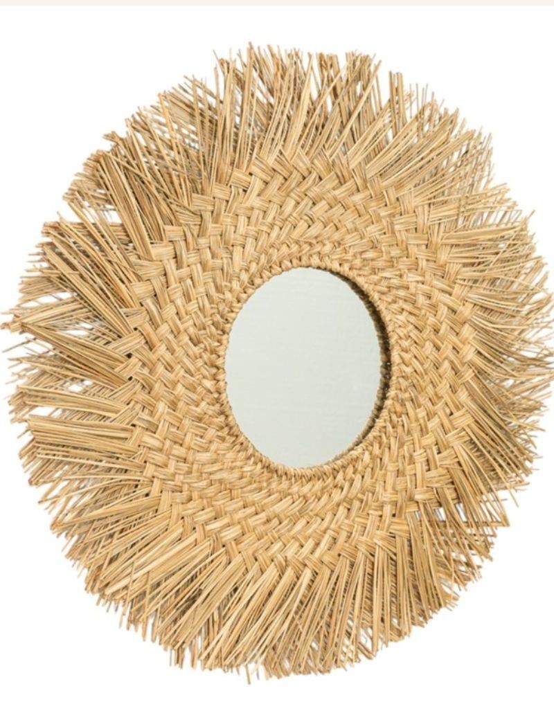 Specchio rotondo con frange in fibra naturale | Sottovento