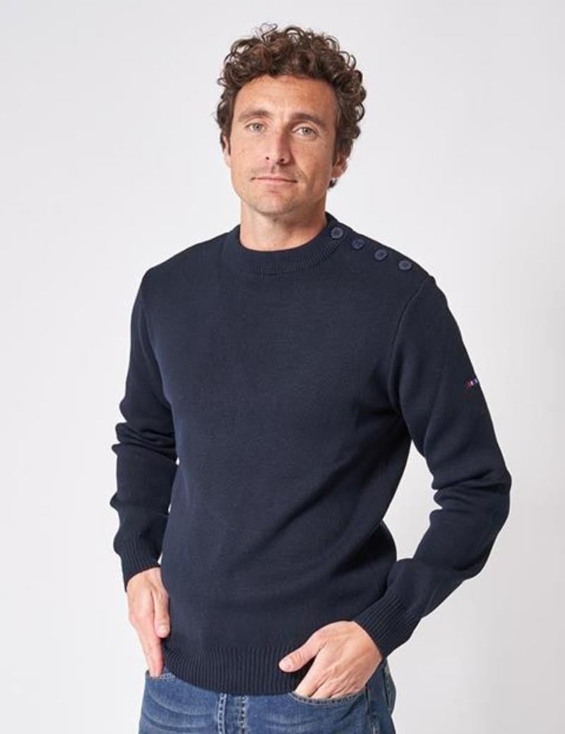 Pull marin en laine uni bleu marine | Sottovento