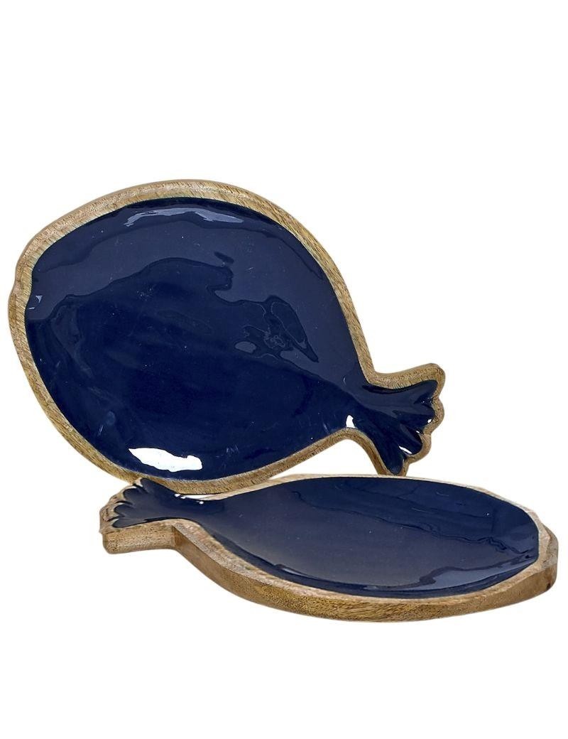 Blue glazed smooth wooden fish-shaped tray | Sottovento