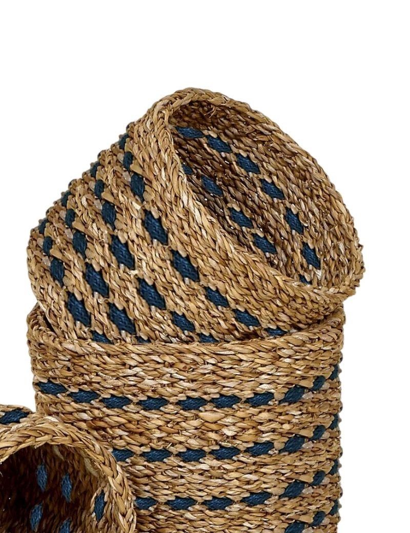 Runder Korb blaue Steppstiche blau | Sottovento