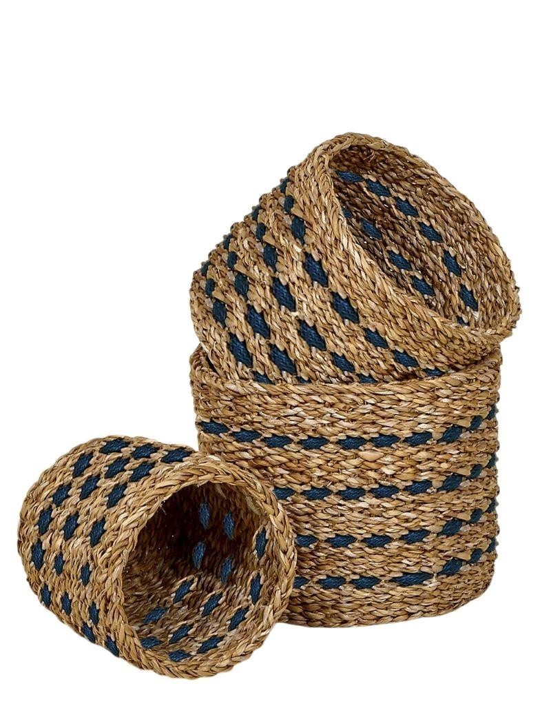 Panier rond surpiqûres bleues bleu | Sottovento