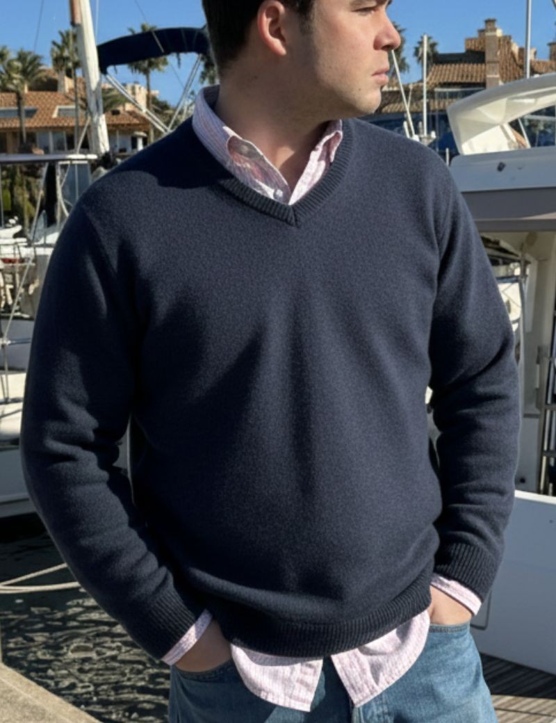 Jersey pico lana lambswool azul marino | Sottovento
