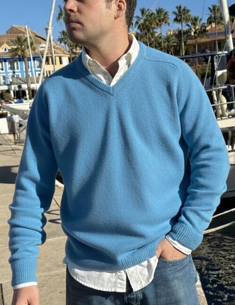Jersey pico lana lambswool azul turquesa | Sottovento
