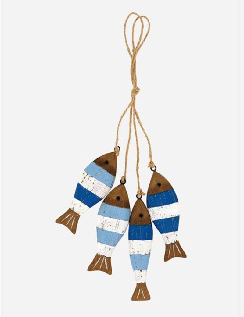 Ristra de 4 peces de madera a rayas bleu | Sottovento