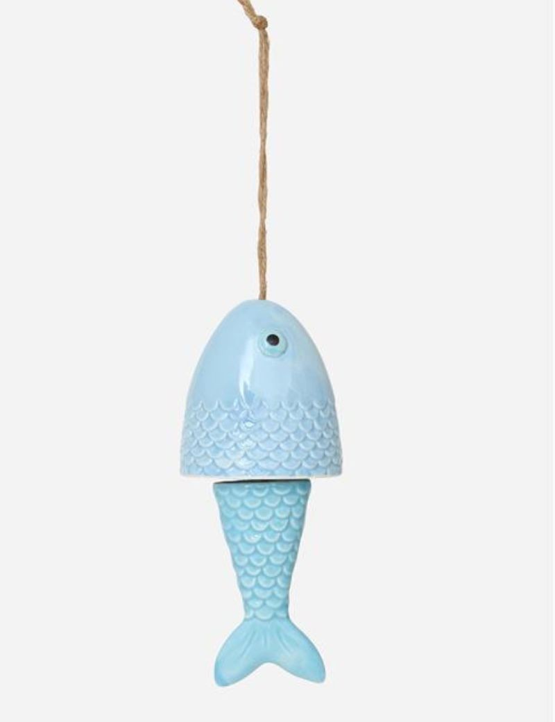 Campanilla de viento con forma de pez de gres celeste azzurro | Sottovento