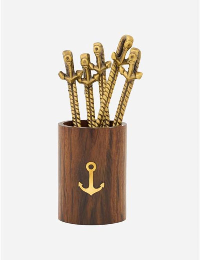 Set 6 pinchos+ cubo para cocktail ancla oro | Sottovento