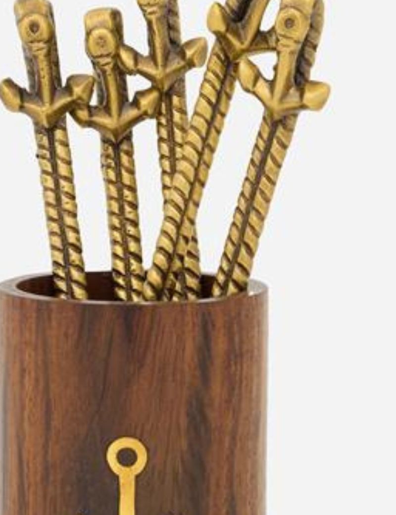 Set 6 pinchos+ cubo para cocktail ancla oro | Sottovento