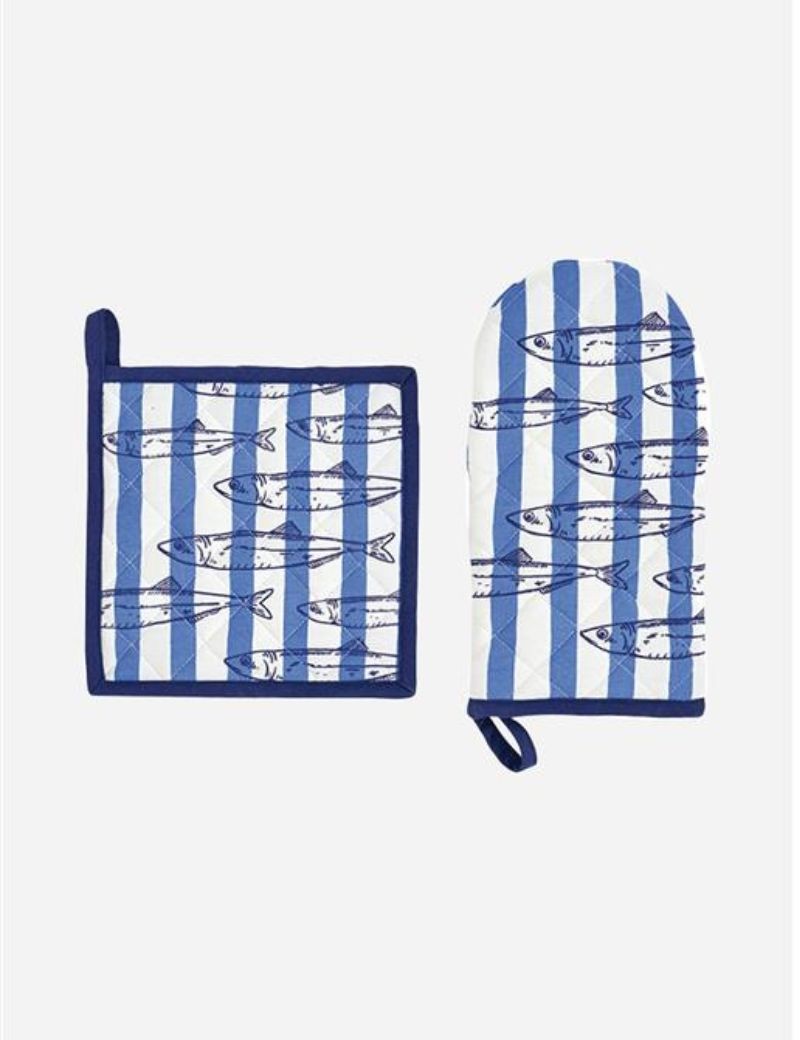 Set de guante y agarradera de cocina peces azul | Sottovento