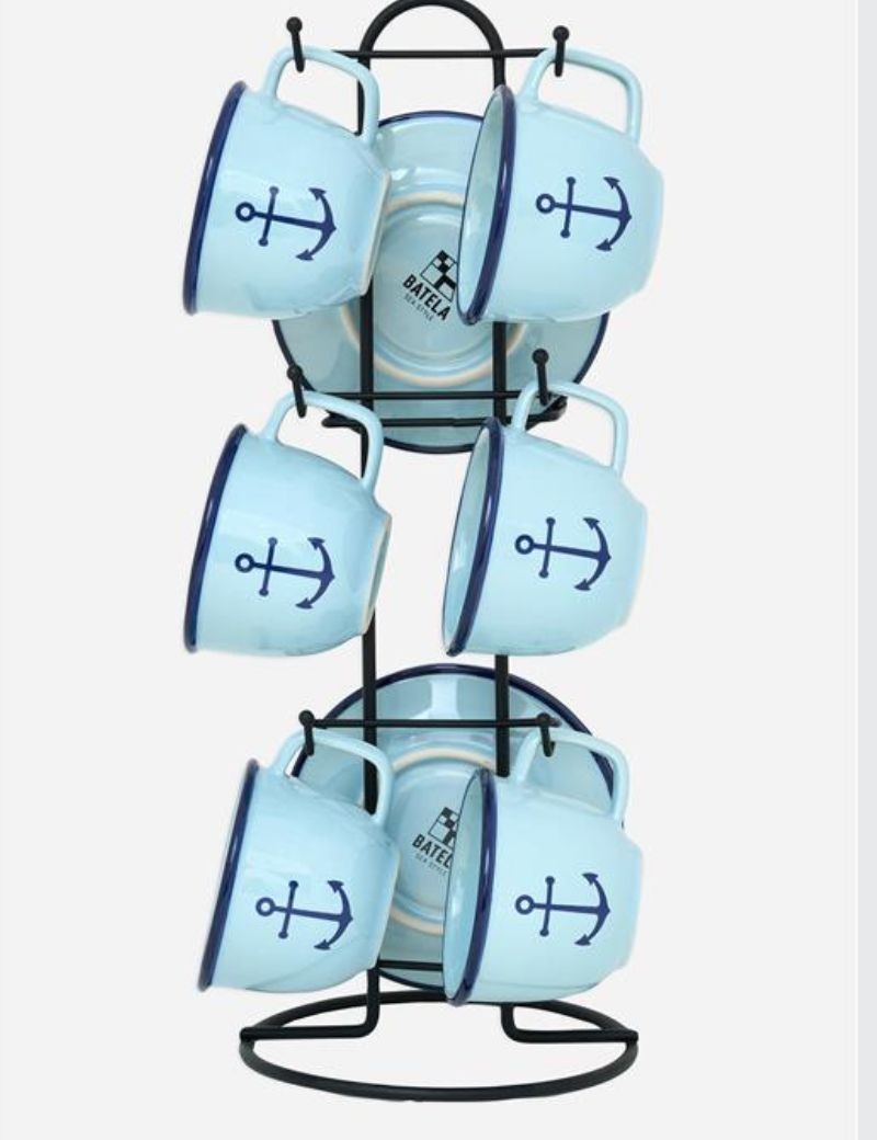 Set de t6 azas y platillos de cerámica ancla blue | Sottovento