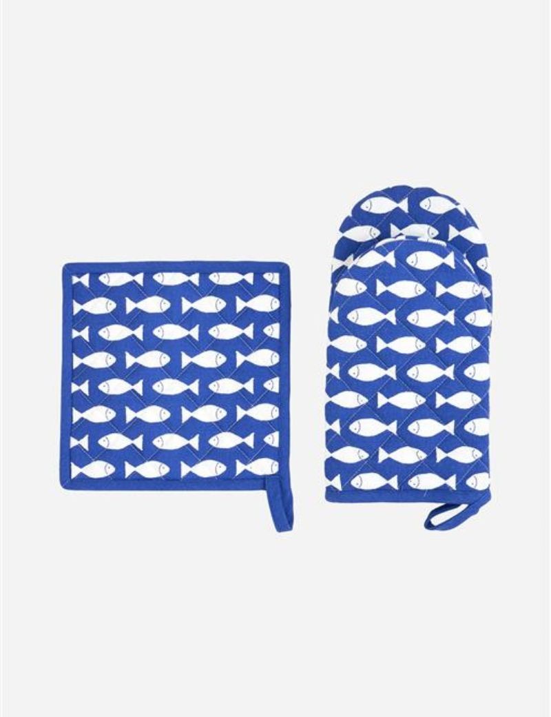 Set de guante y agarradera de cocina peces azul | Sottovento