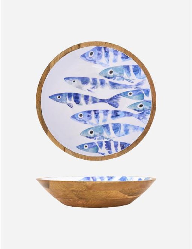 Bol de madera esmaltada peces, bleu | Sottovento