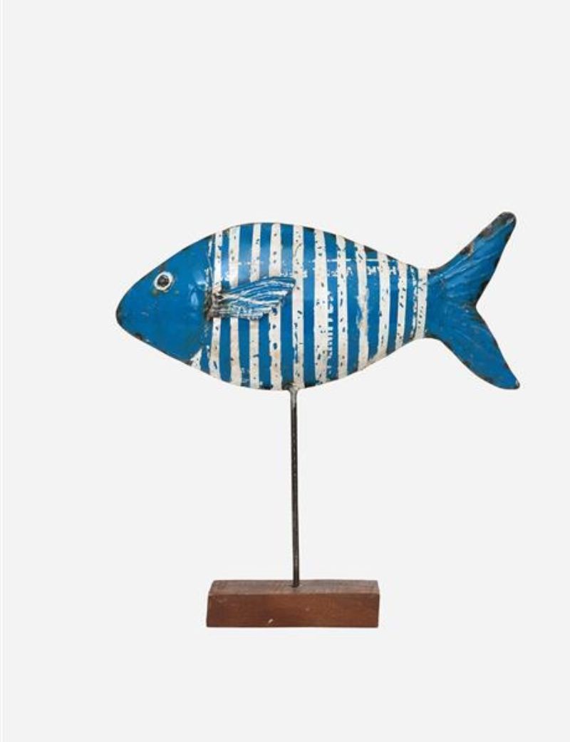 Pez de metal reciclado con base royal blue | Sottovento