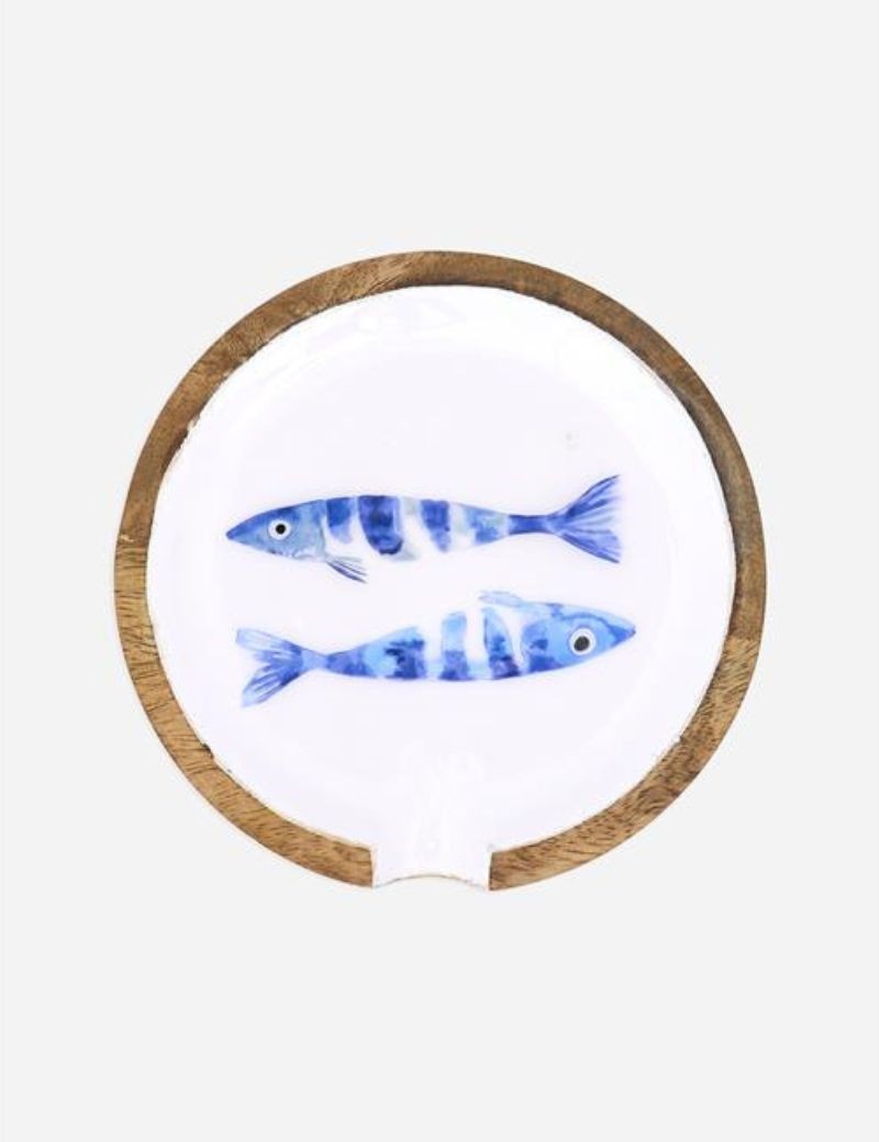 Posacuchara de madera esmaltada peces, blue | Sottovento